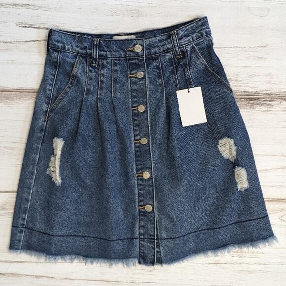 Uniq by Litz Denim A Line Distressed Skirt Small - Picture 1 of 10